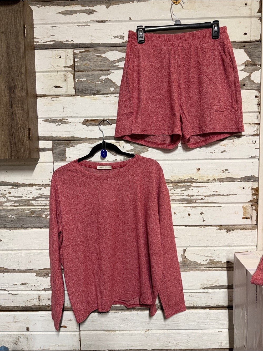 Zenana Outfitters Dusty Rose Knit Shorts and long sleeve shirt set